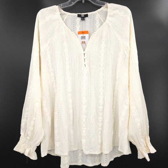 Frye Tops - Frye Textured Knit Blouse Womens XXL Ivory Long Sleeve Boho Pointelle Top NWT